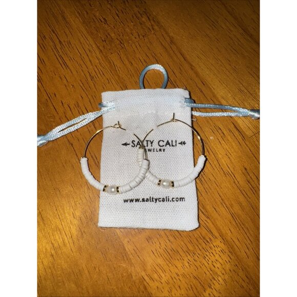 Salty Cali Shell 18K Gold-Plated Pearl Hoop Wire Earrings NWT - Picture 2 of 7